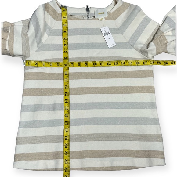 Anthropologie Maeve size M cream Striped Ruffled-Sleeve Helsa Top - Picture 6 of 12